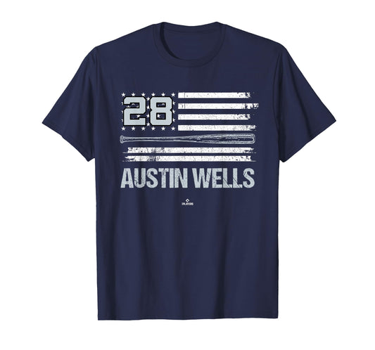 USA Flag Bat Austin Wells New York Baseball MLBPA T-Shirt