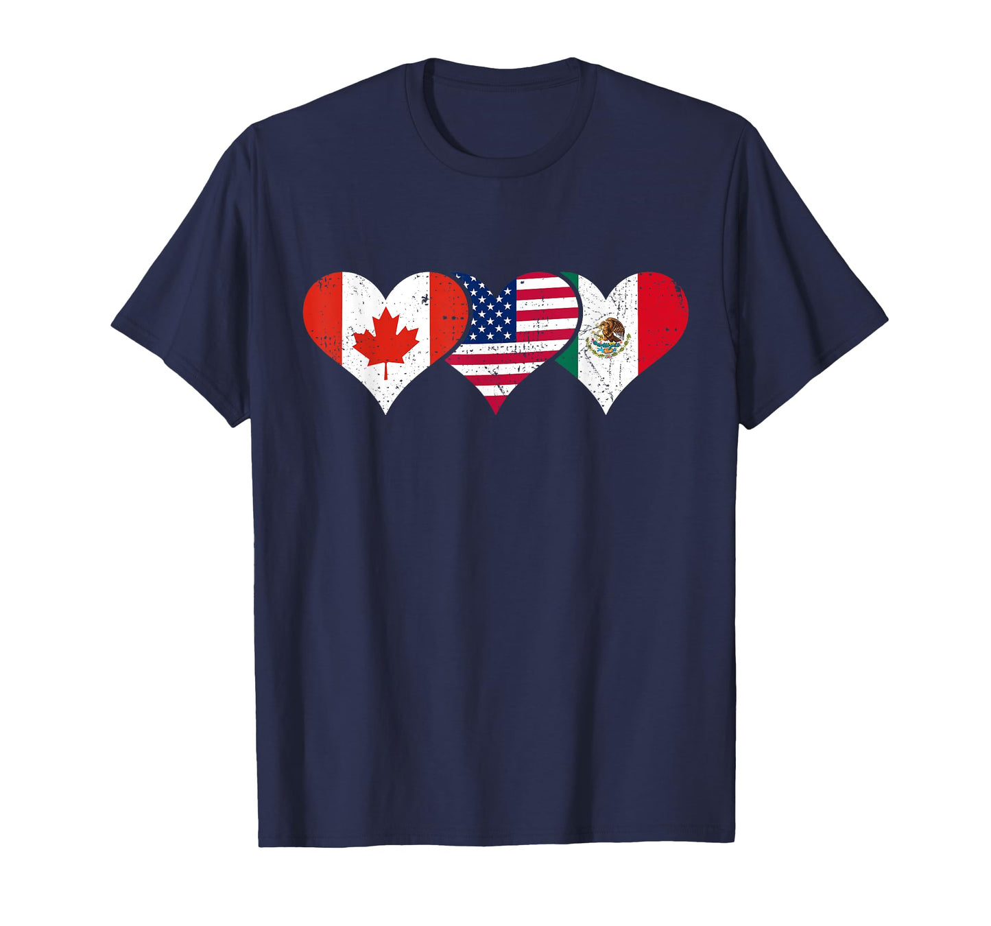 Canada, Mexico & USA Flags Canadian Mexican American Hearts T-Shirt