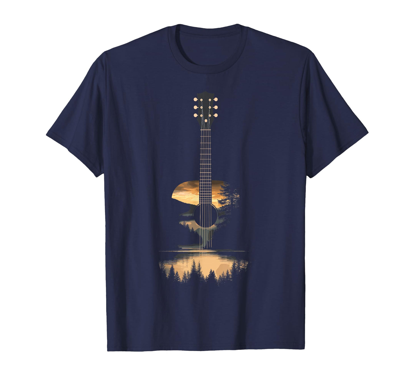 Sunset Acoustic Guitar Scenic Nature Art T-Shirt
