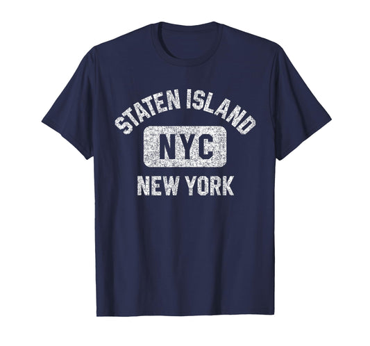 Staten Island NYC Gym Style Distressed White Print T-Shirt