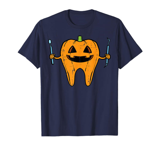 Halloween Dentist Tooth Pumpkin Dental Costume Men Women Kid T-Shirt