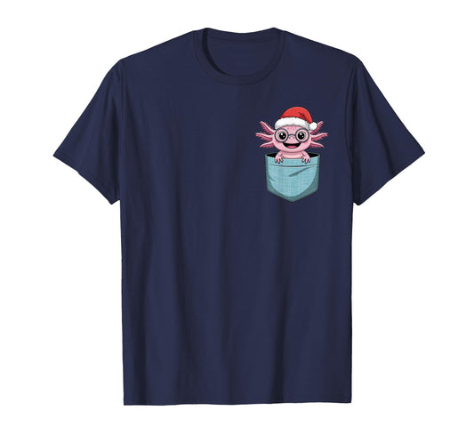 Cute Axolotl Pocket Christmas Funny Holiday Animal T-Shirt