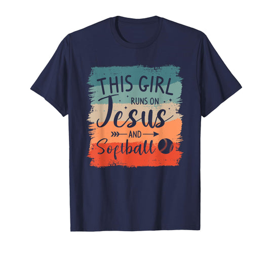 This Girl Runs On Jesus And Softball Softballer T-Shirt