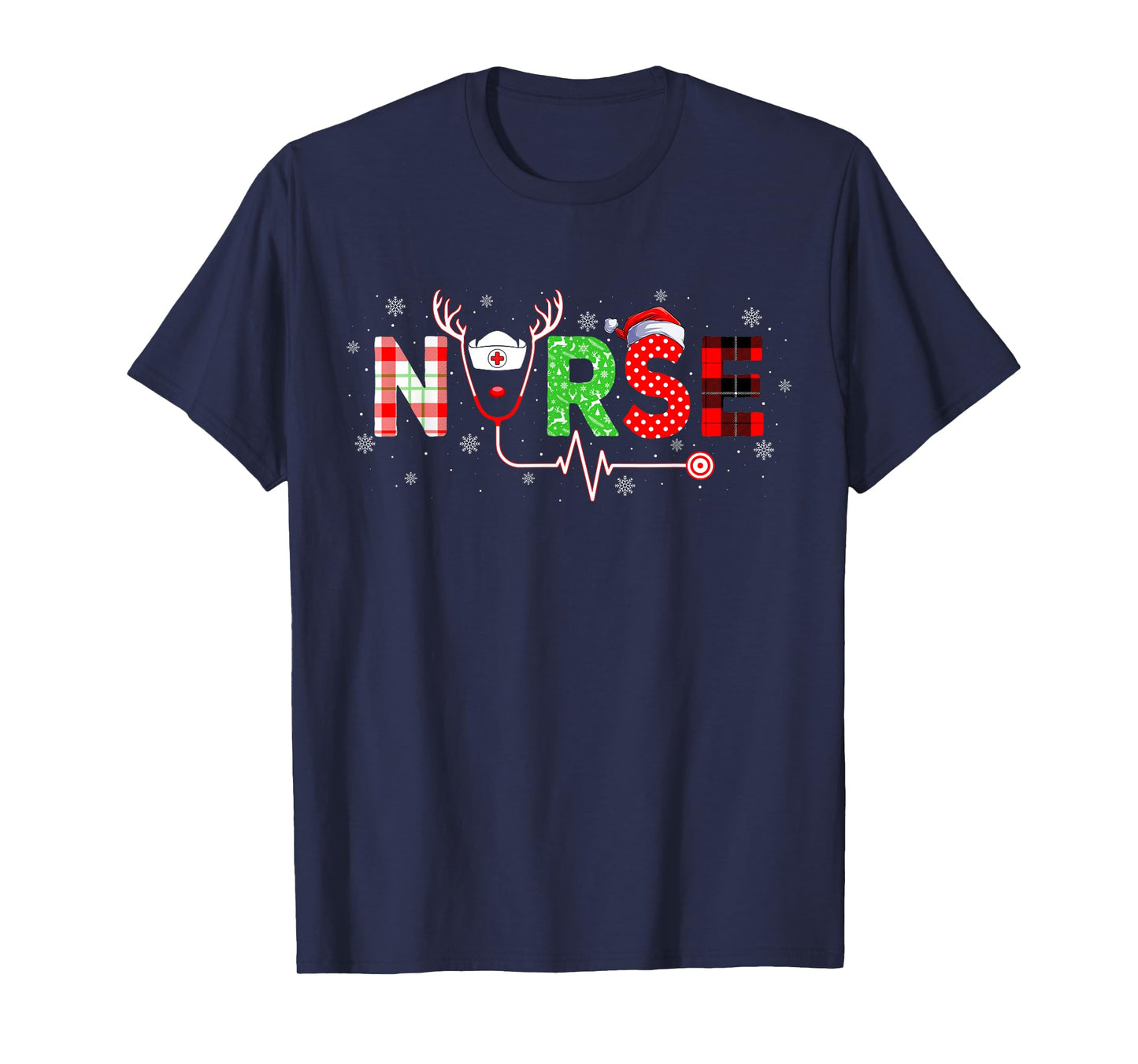 Nurse Christmas Pajama Reindeer Santa Stethoscope Nurse Xmas T-Shirt