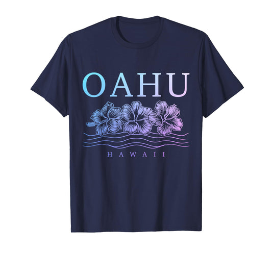 Oahu Hawaii Hawaiian Hibiscus Flowers Surfer Souvenir T-Shirt