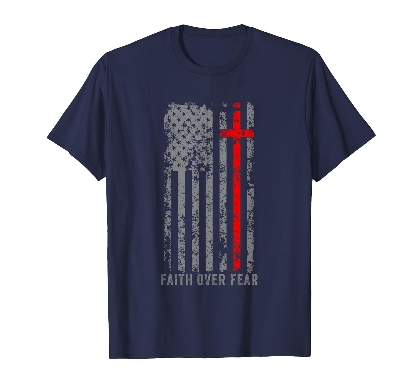 Faith Over Fears Cool Christian Cross Gym American USA Flag T-Shirt