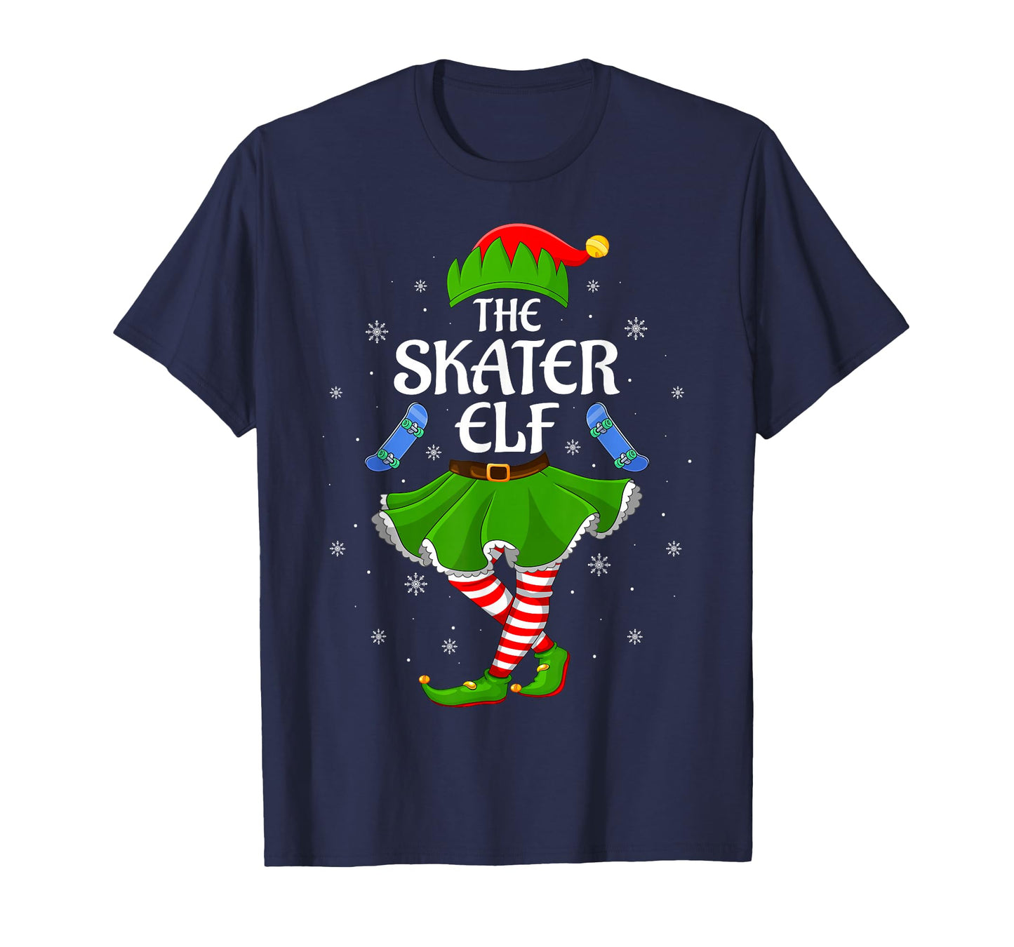 Skater Elf Christmas Family Girls Women Elf Squad Xmas T-Shirt