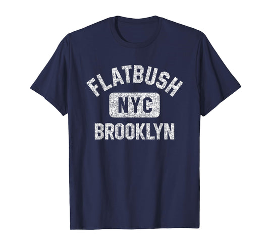 Flatbush Brooklyn NYC Gym Style Distressed White Print T-Shirt