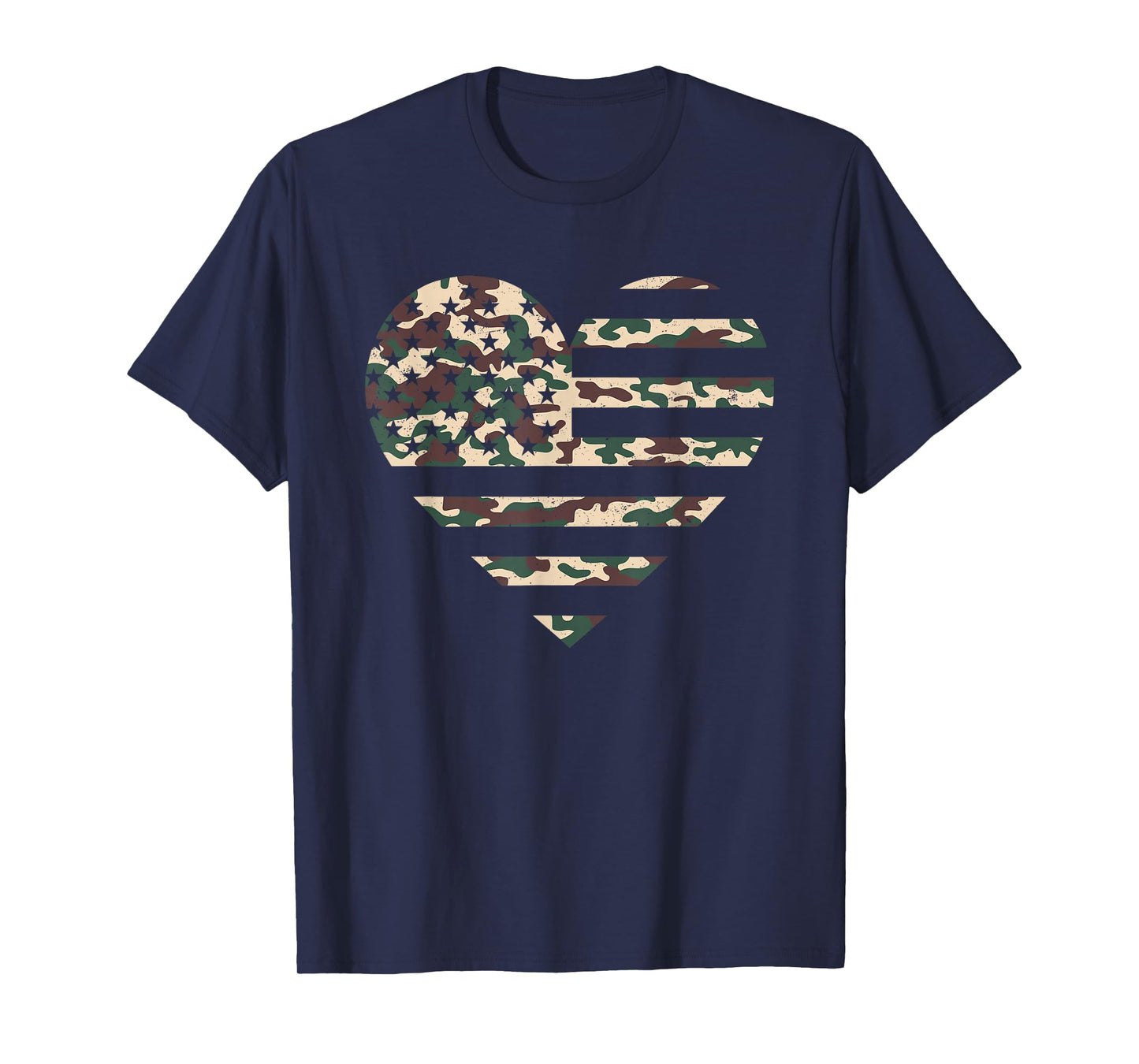 Camo American Flag Heart Camouflage Patriotic Veterans Day T-Shirt