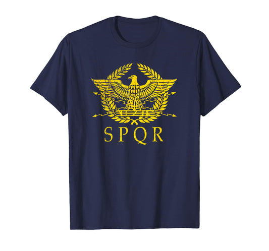 S.P.Q.R. T-shirt - Distressed Ancient Rome SPQR gold logo T-Shirt