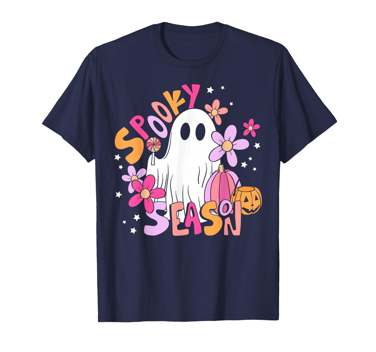 Spooky Season Happy Halloween Retro Ghost Spooky Women Girls T-Shirt