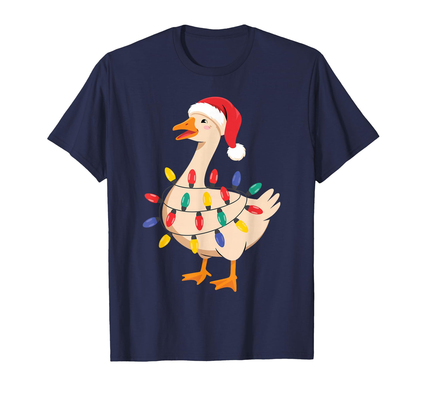 Goose Santa Hat Funny Christmas Lights Xmas Tree Men Women T-Shirt