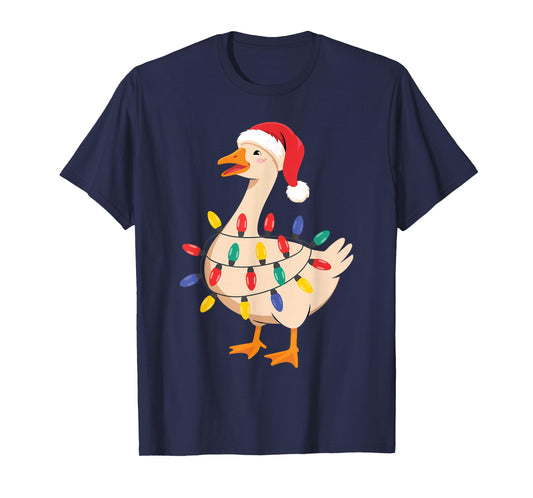 Goose Santa Hat Funny Christmas Lights Xmas Tree Men Women T-Shirt