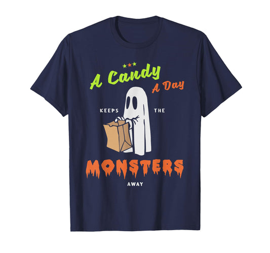 A Candy a Day Keep The Monsters Away Halloween Design T-Shirt