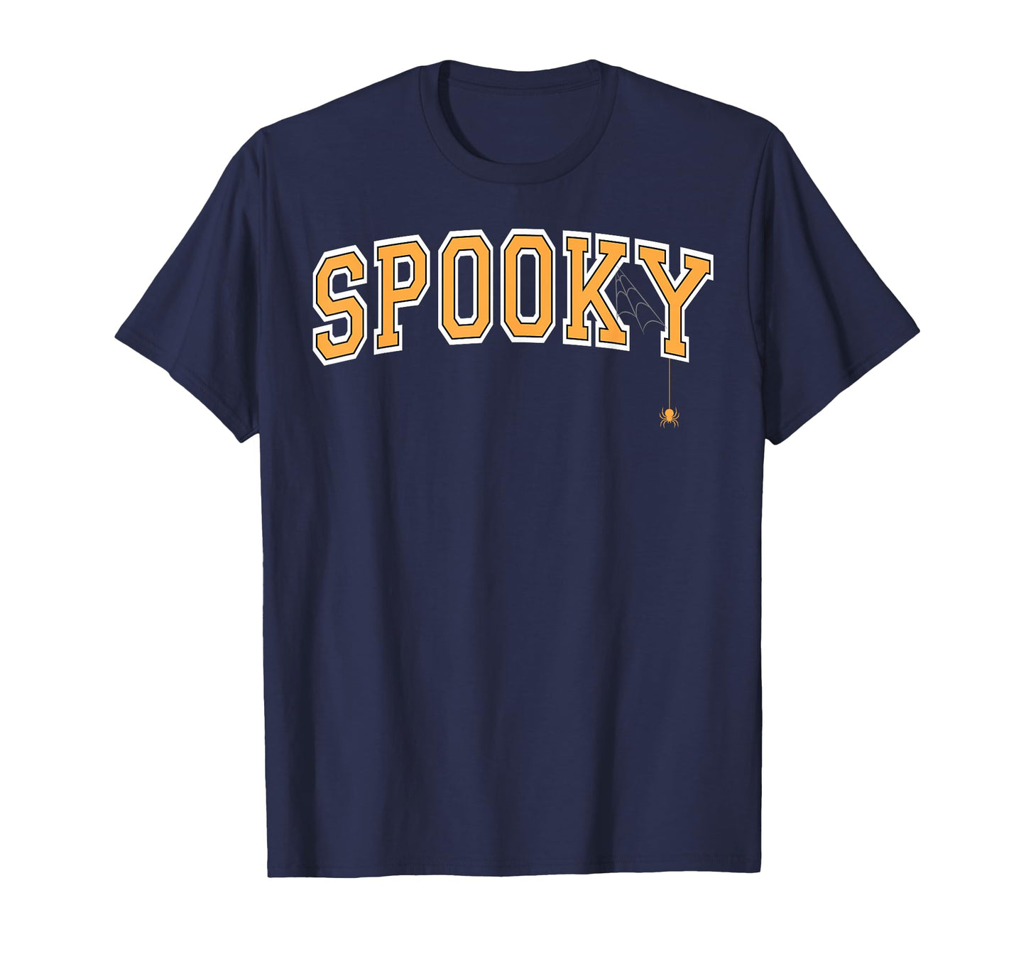 Spooky with Spider and Web Halloween Varsity Orange Letters T-Shirt