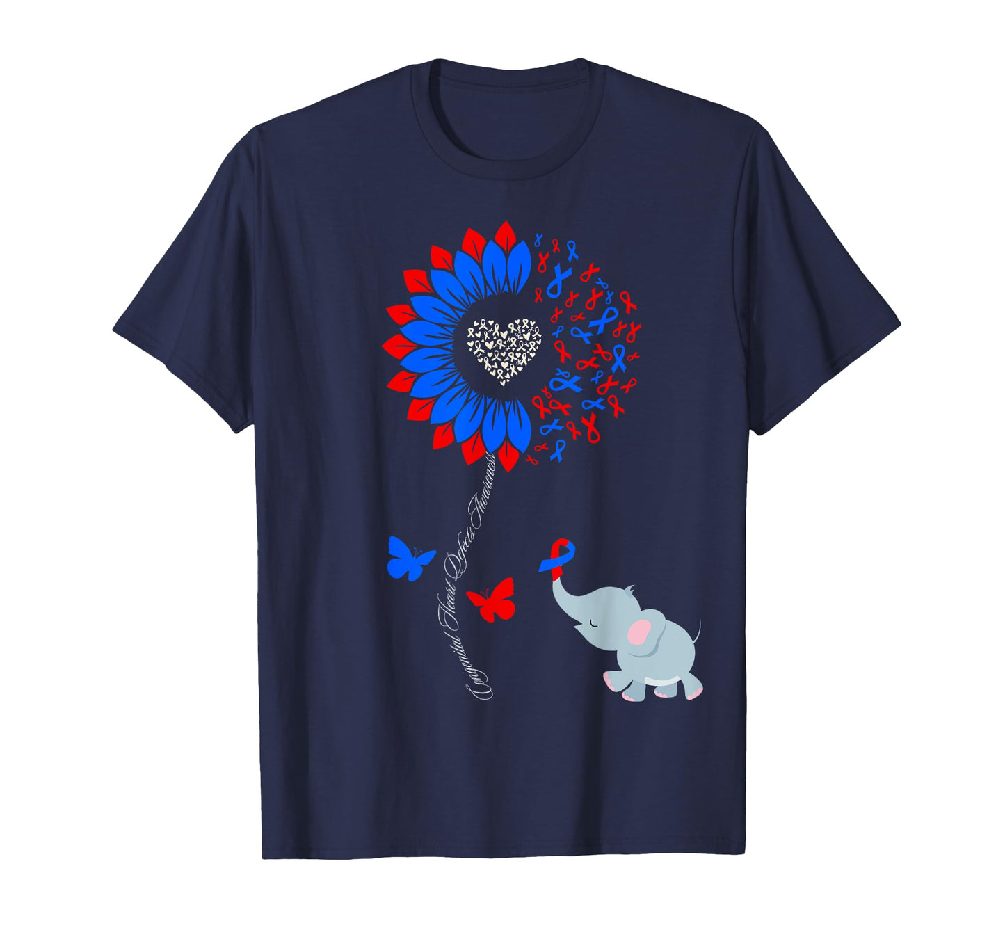 Congenital Heart Defects Awareness Sunflower Elephant T-Shirt