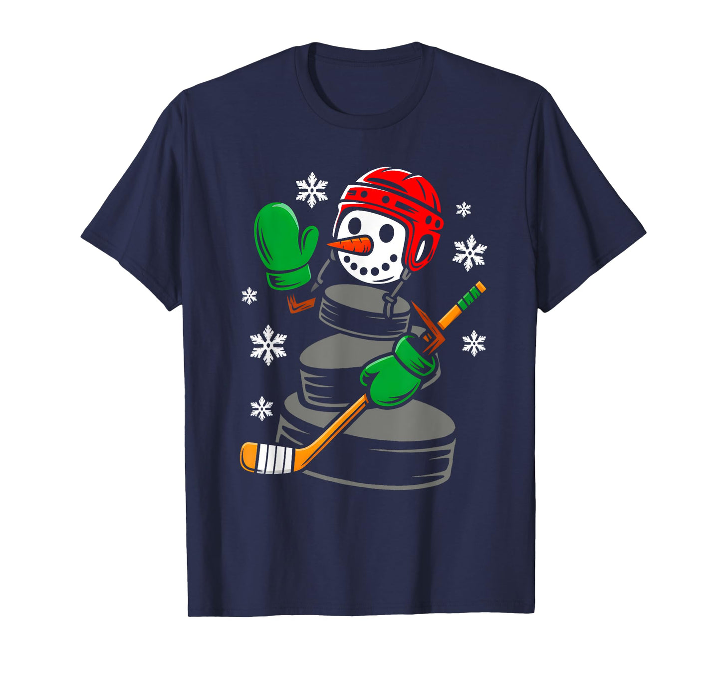 Hockey Santa Hat Snowman Xmas Funny Hockey Lover Christmas T-Shirt