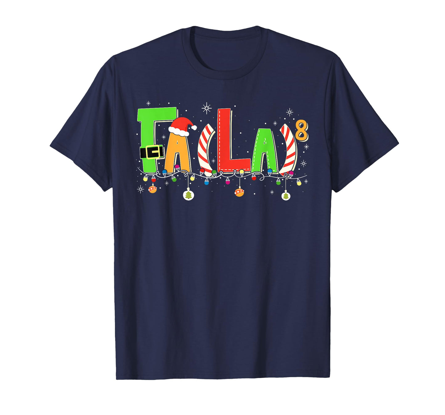 Funny Christmas Lights FA (La) 8 Santa Hat Math Teacher Kid T-Shirt