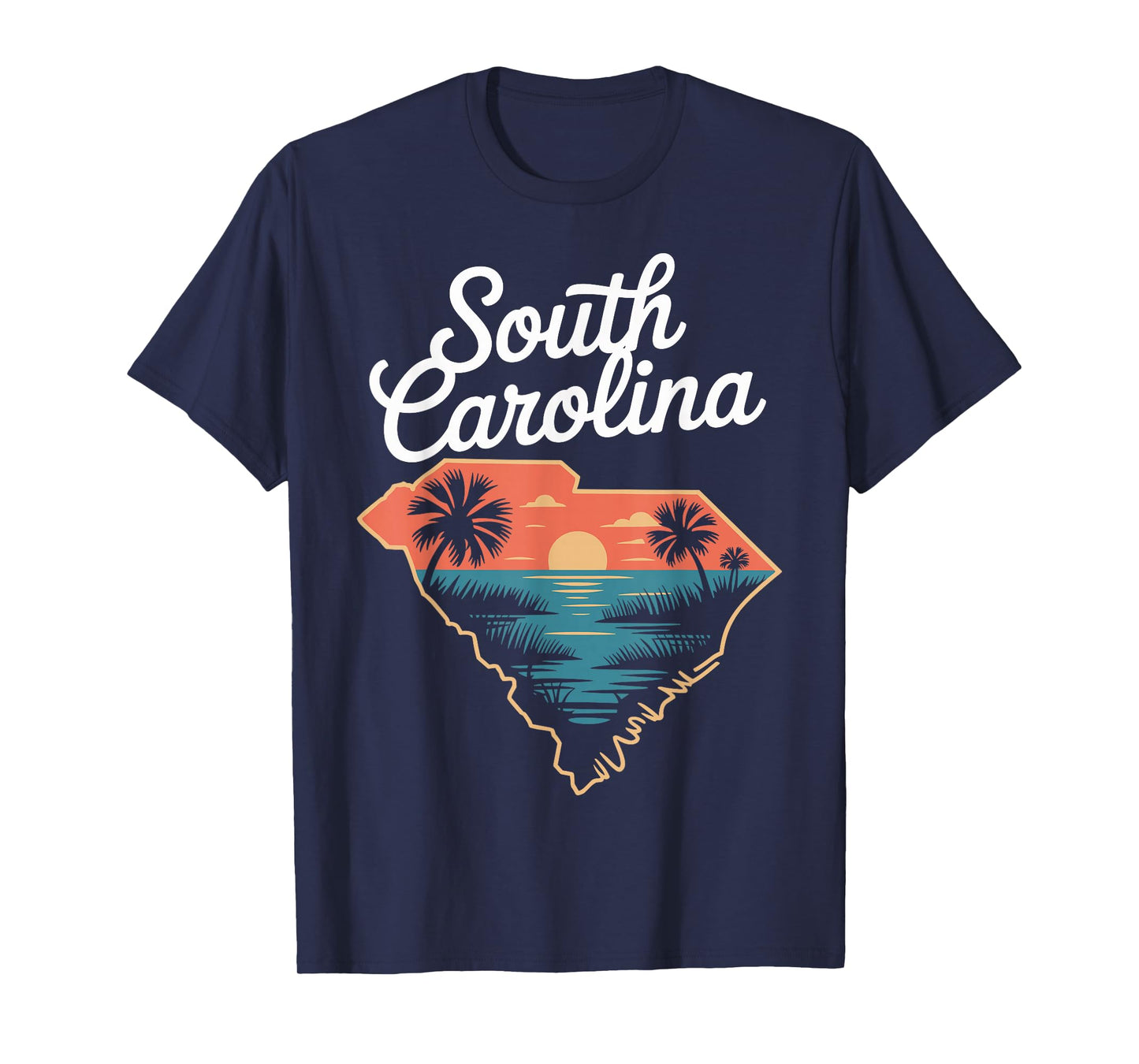 South Carolina Beach Sunset Palm Trees Retro T-Shirt