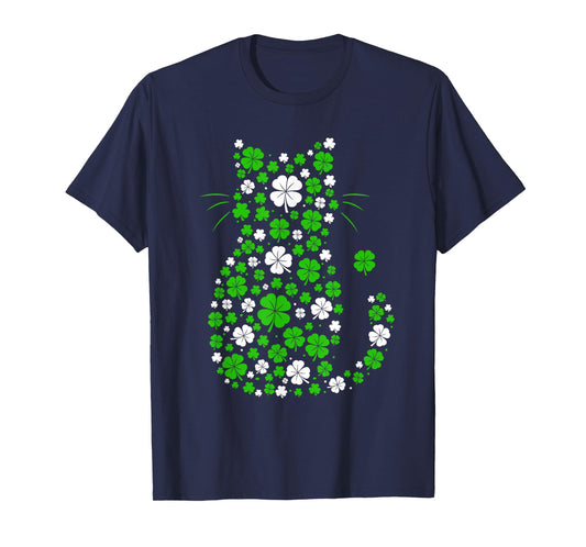 Irish Green Shamrock Lucky Clover St Patricks Day Cat Lover T-Shirt for Men Women Kids