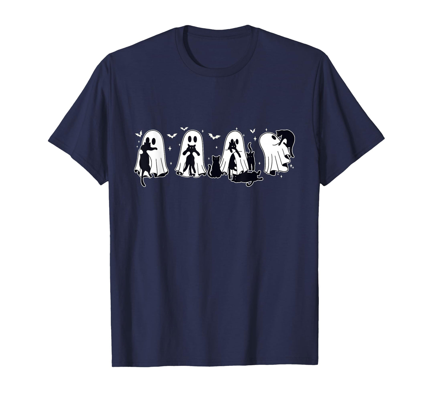 Ghost Holding Black Cat Halloween Black Cat Lover Cat Mom T-Shirt