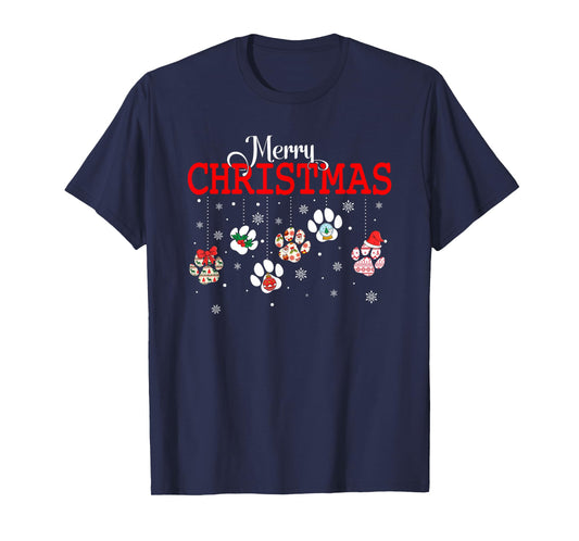 Dog Paw Merry Christmas Pajamas Puppy Dog Lover Christmas T-Shirt