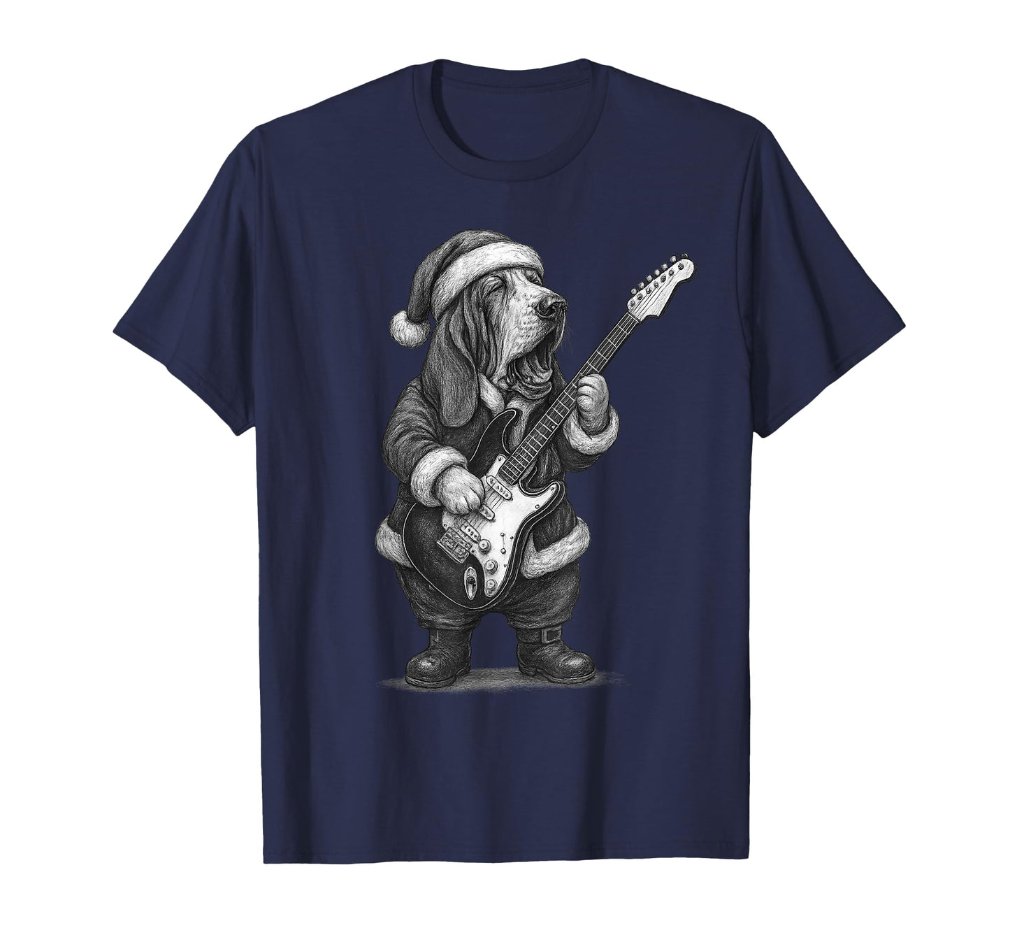 Basset Hound Playing Guitar Christmas Dog Lover T-Shirt