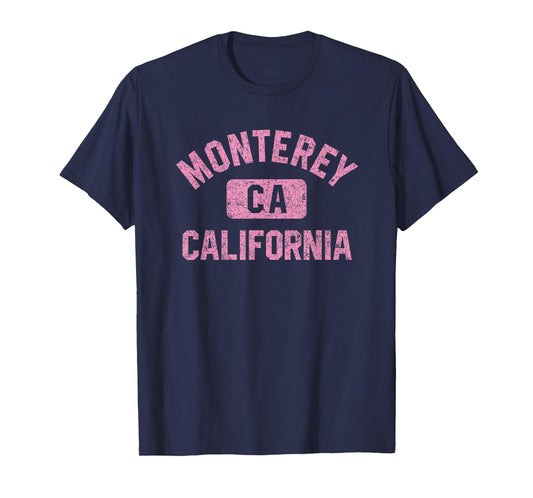 Monterey California Gym Style Distressed Pink Print T-Shirt