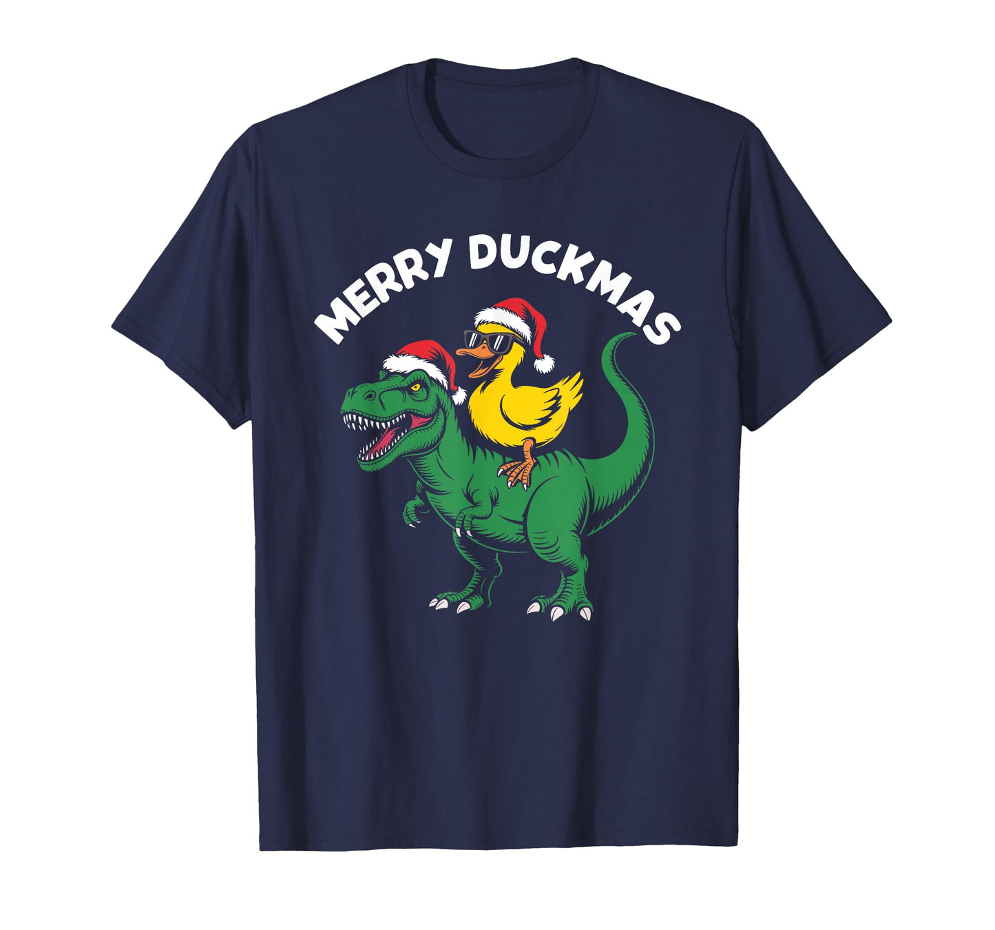 Merry quackmas Everyone, Christmas Duck Riding Dinosaur T-Shirt