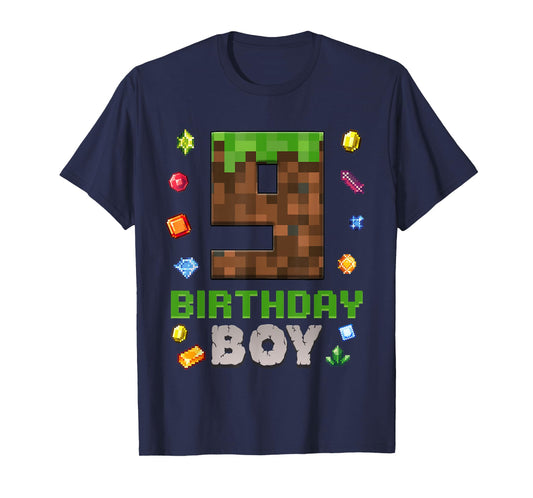 9th Birthday 9 Years Old Video Gamer Pixel Birthday Boys T-Shirt