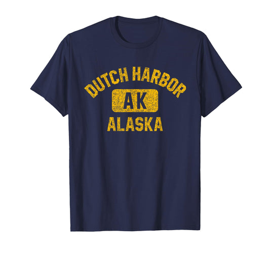 Dutch Harbor Alaska Gym Style Distressed Amber Print T-Shirt