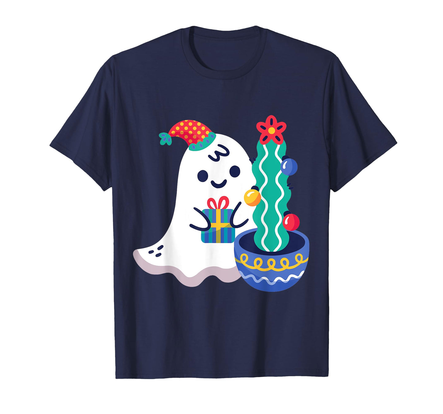 Ugly Christmas Ghost Xmas Cactus Santa Claus Cute Gothic T-Shirt