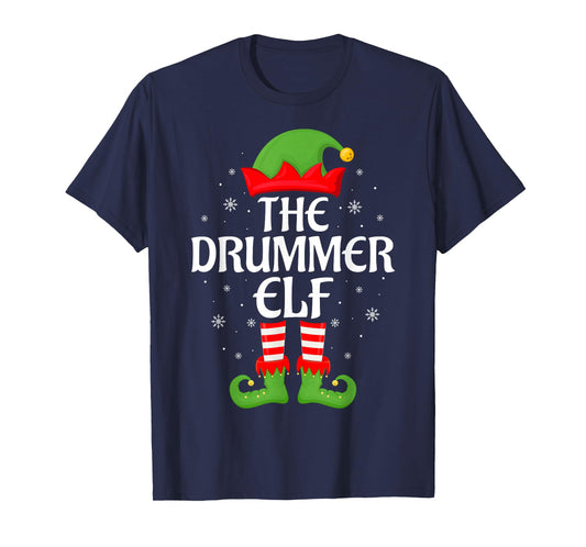 Drummer Elf Xmas Family Matching Elf Squad Christmas T-Shirt