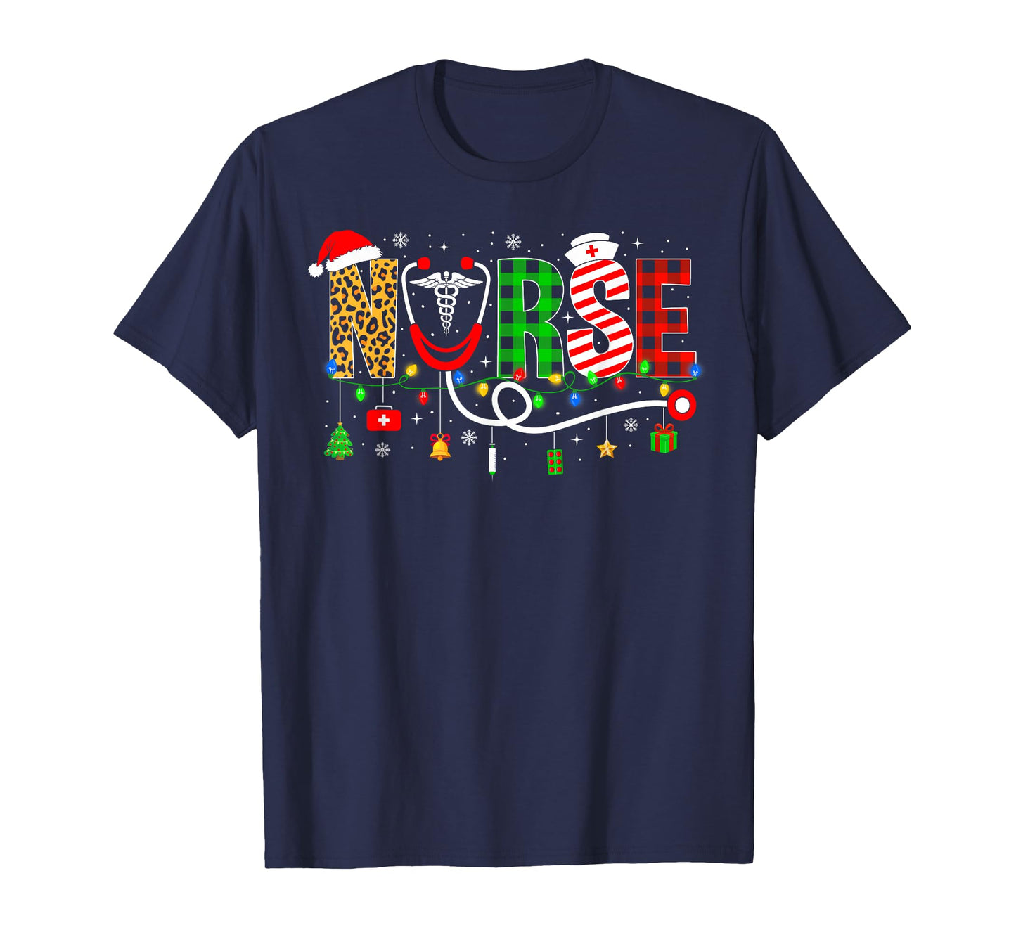 Nurse Christmas Stethoscope Nurses Xmas Pajamas Girls Women T-Shirt