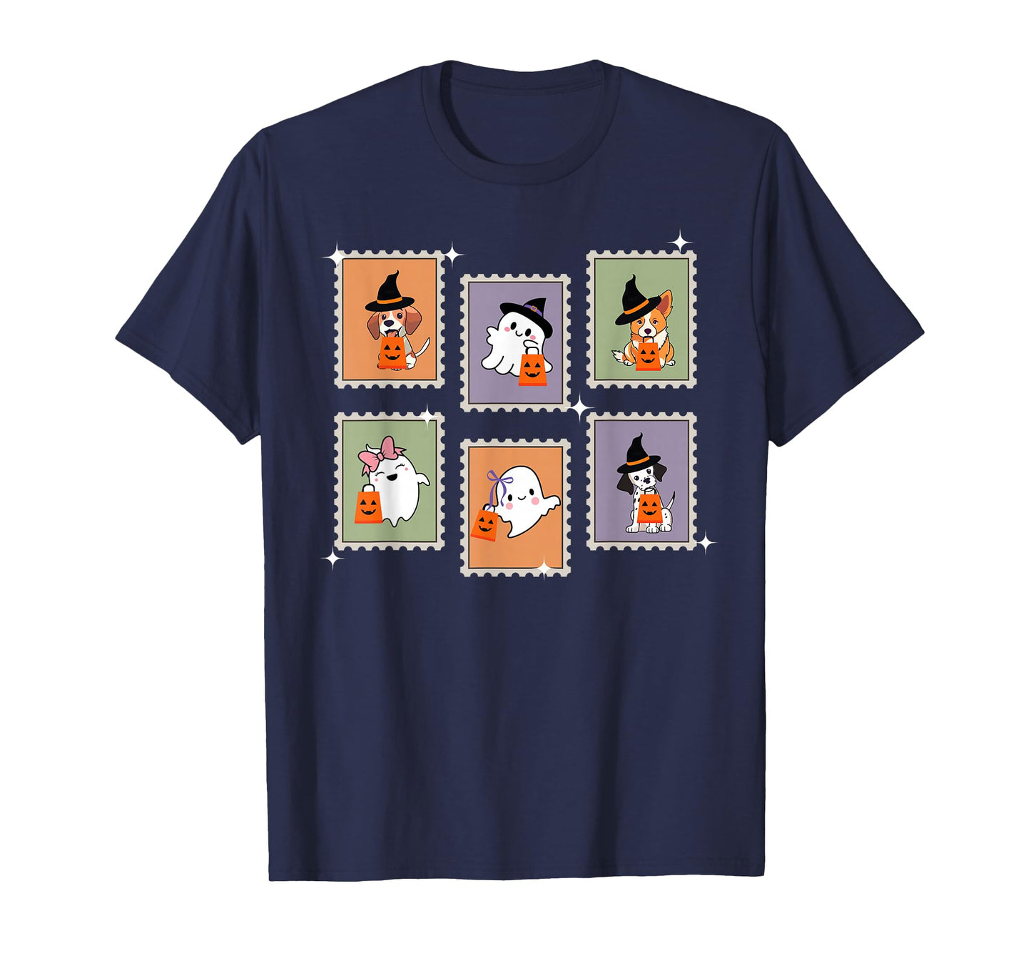Halloween Postage Stamp Ghosts and Dogs T-Shirt