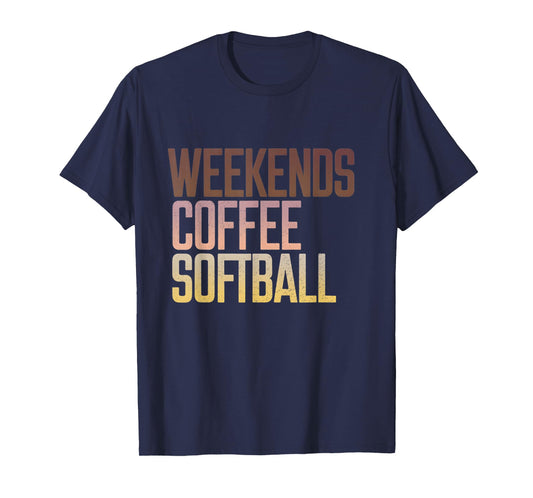Retro Weekends Coffee And Softball Funny Softball Mama T-Shirt