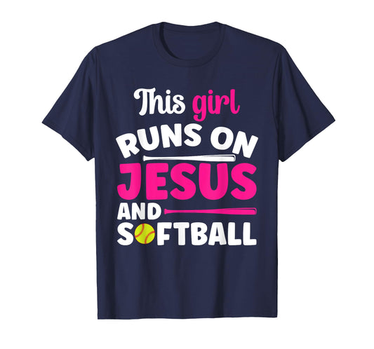 This Girl Runs On Jesus And Softball Christian Athlete T-Shirt