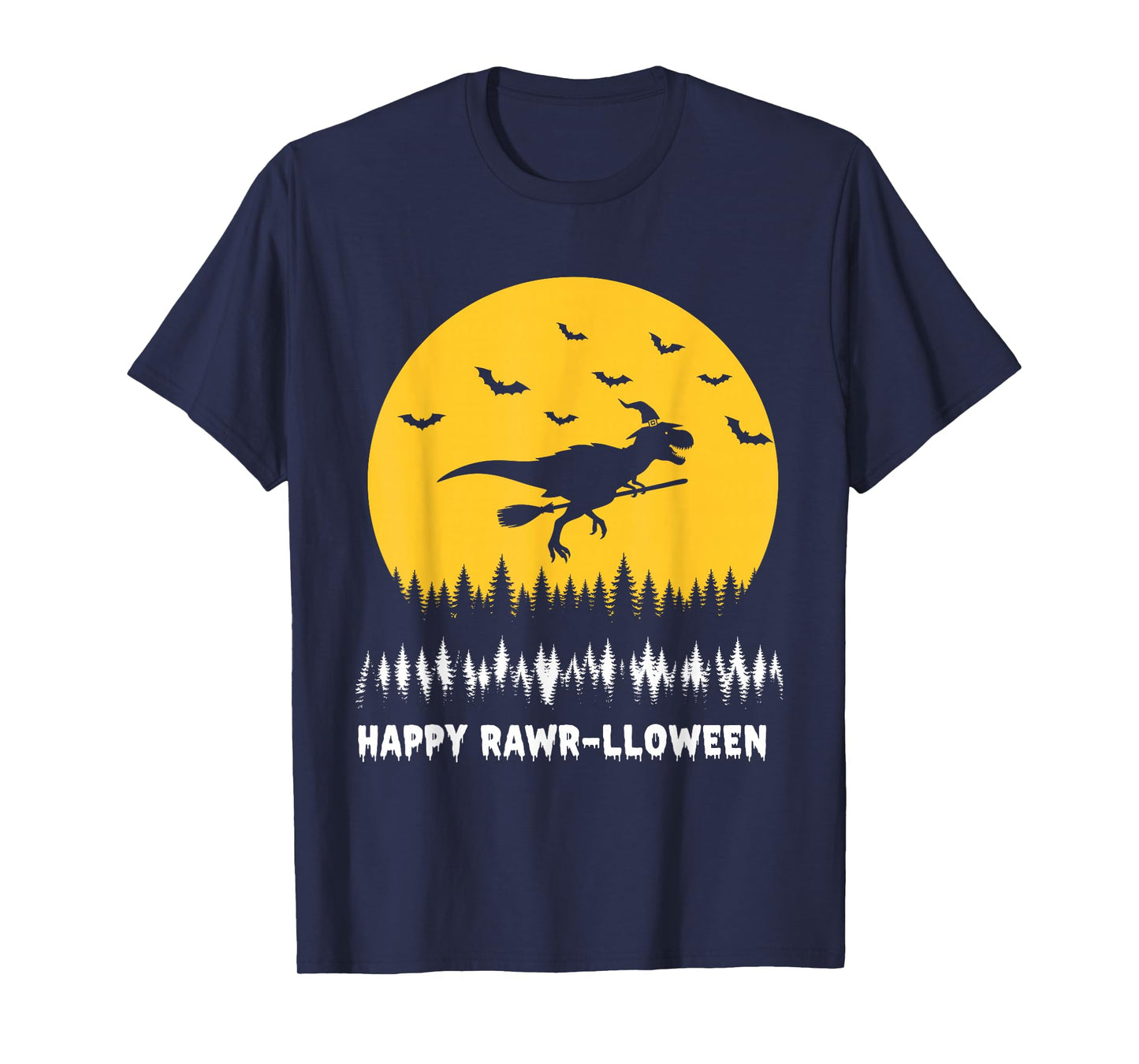 Happy Rawr-lloween Funny Halloween T Rex Flying Witch T-Shirt