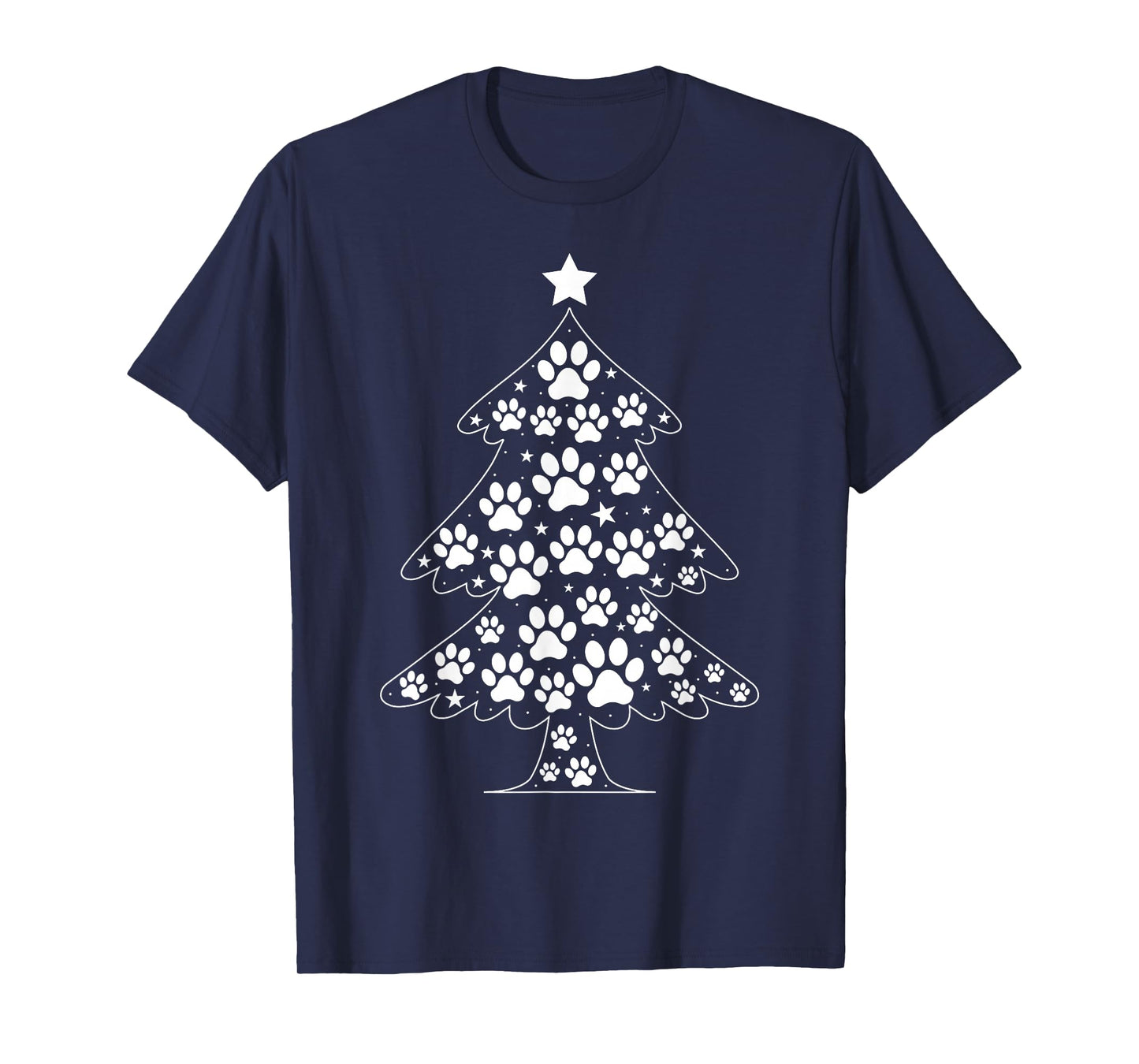 Cat Dog Paw Christmas Tree Funny Puppy Dog Cat Lover Xmas T-Shirt