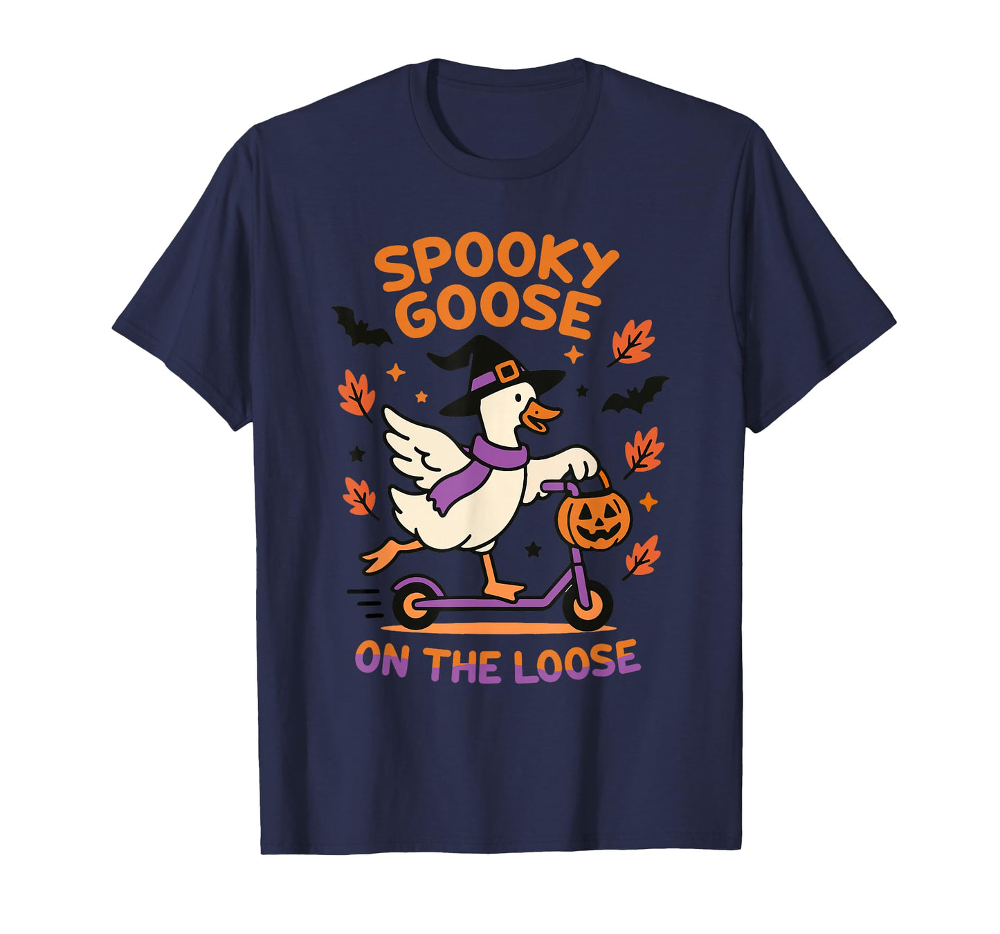 Spooky Goose On The Loose Funny Witch Pumpkin Halloween T-Shirt