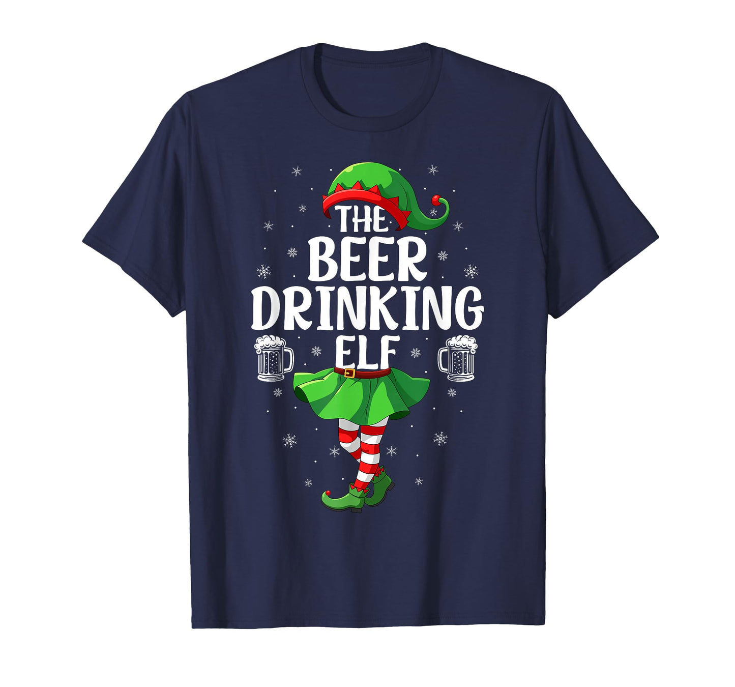 Beer Drinking Elf Christmas Girl Women Elf Squad Xmas Family T-Shirt