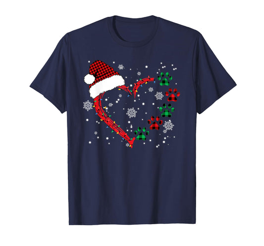 Dog Paw Heart Santa Hat Christmas Animal Lover Women T-Shirt