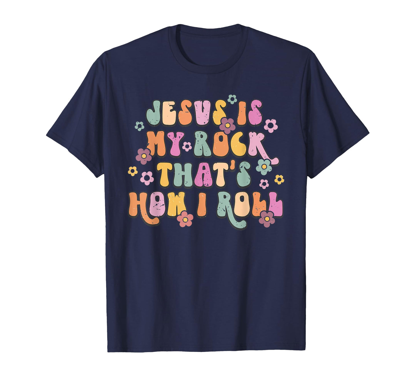 Leopard Jesus Is My Rock And That Is How I Roll Retro Groovy T-Shirt