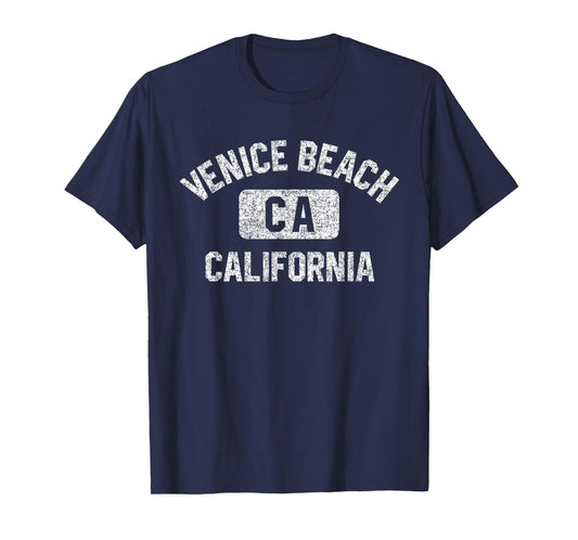 Venice Beach California Gym Style Distressed White Print T-Shirt