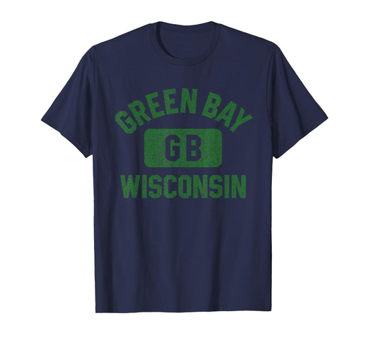 Green Bay Wisconsin GB Gym Style Distressed Green Print T-Shirt