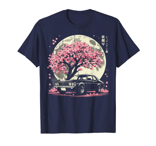 Black Car Japanese Cherry Blossom Sakura Tree Women Kids Men T-Shirt