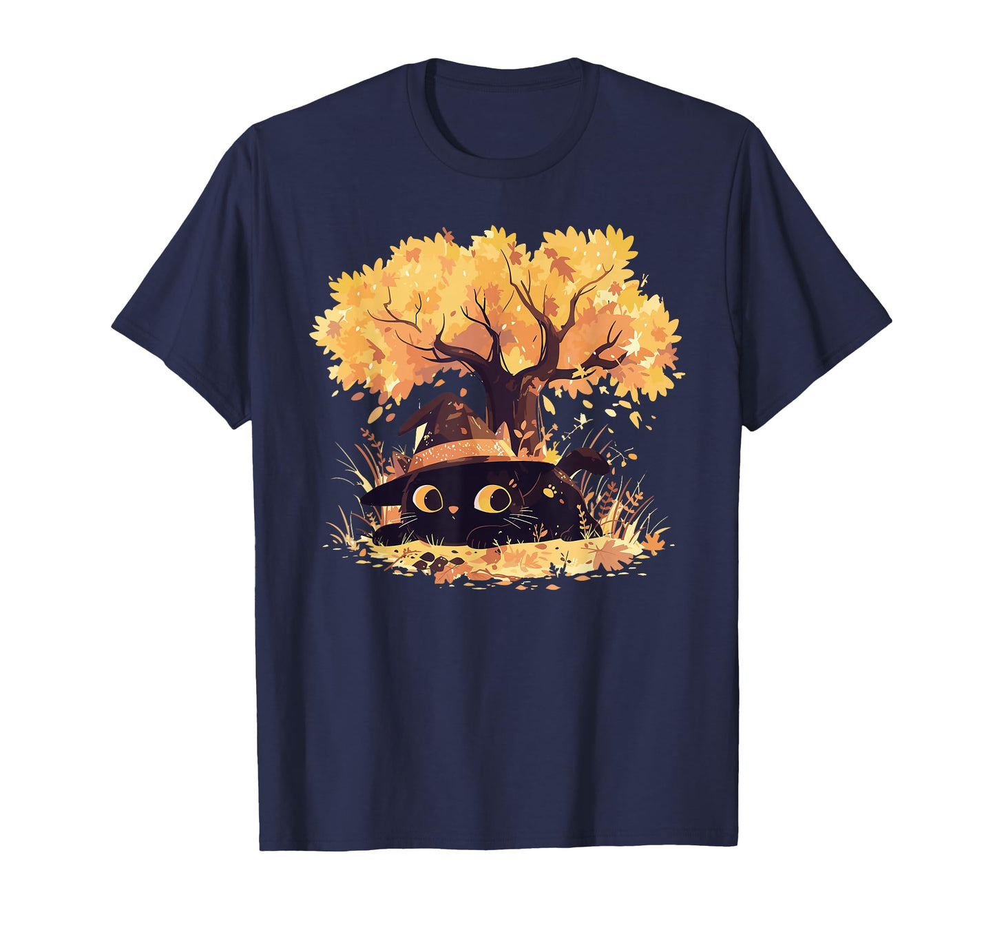 Black Cat Fall Theme with Cat Witch Halloween Cat Witchy Cat T-Shirt