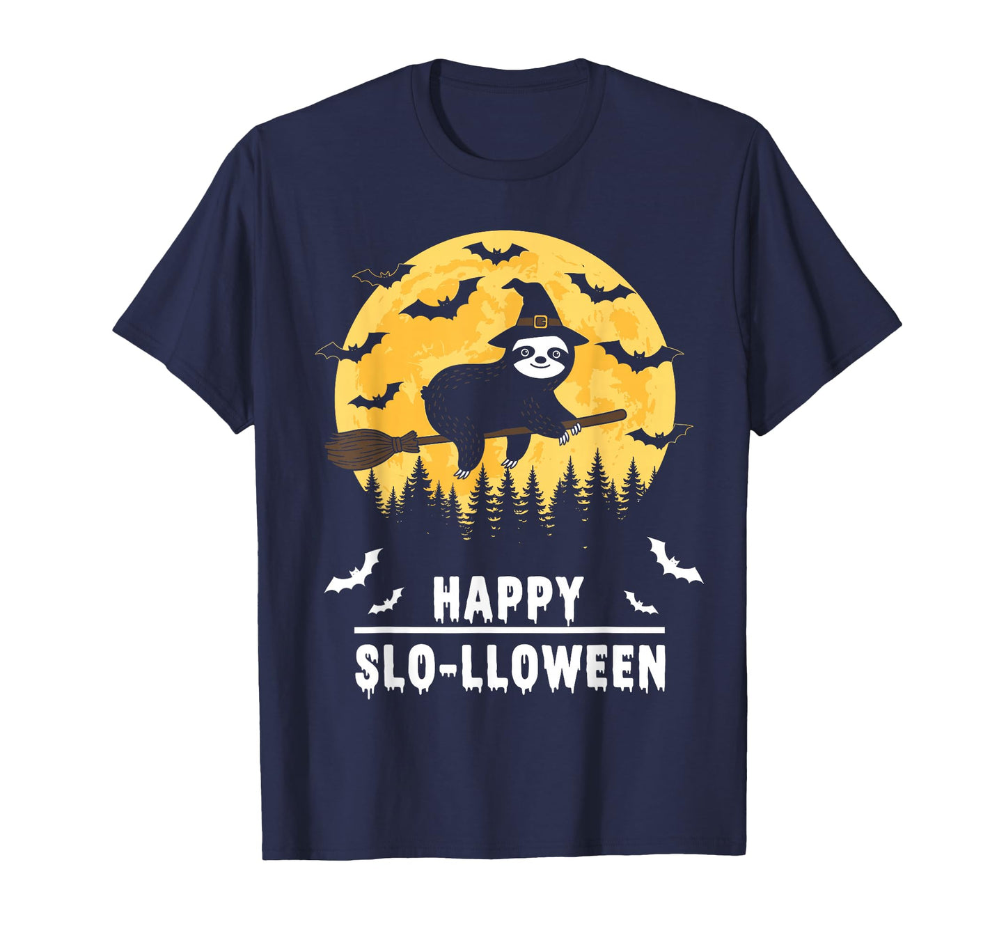 Happy Slo-lloween Funny Halloween Sloth Flying Witch T-Shirt