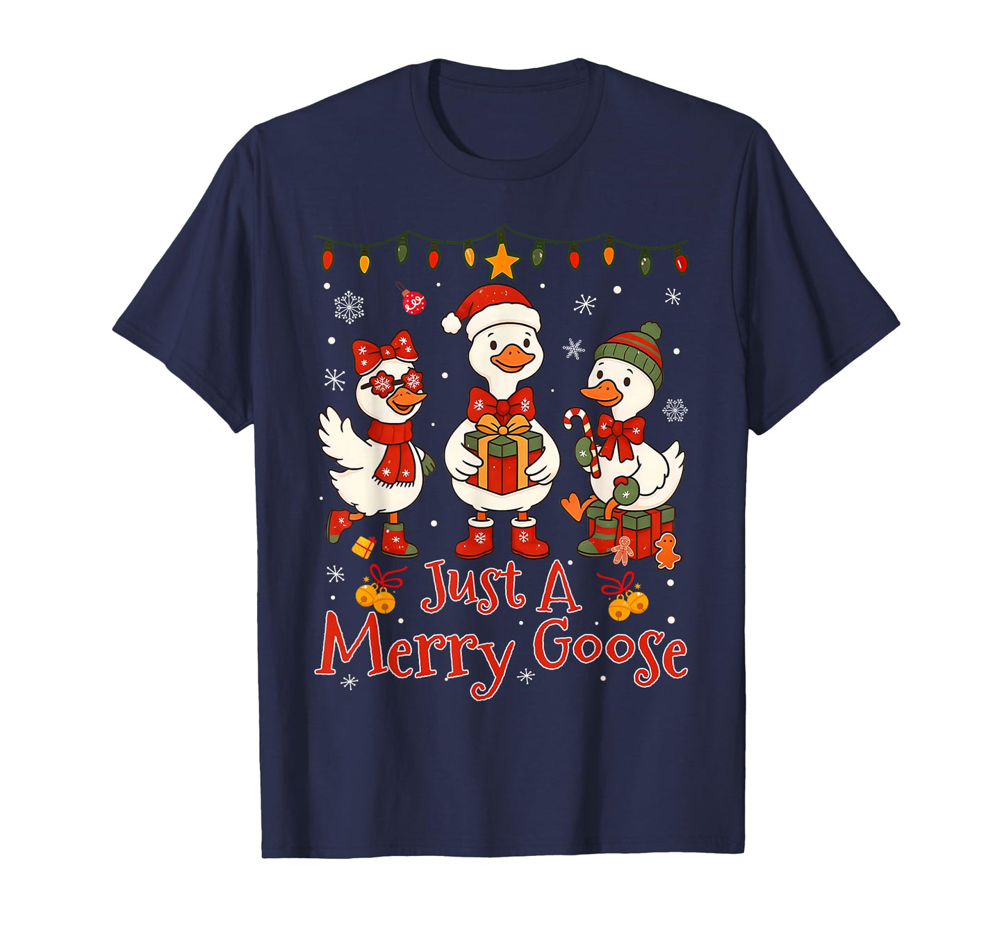 Just A Merry Goose Christmas Santa Bow Men Women Kid T-Shirt