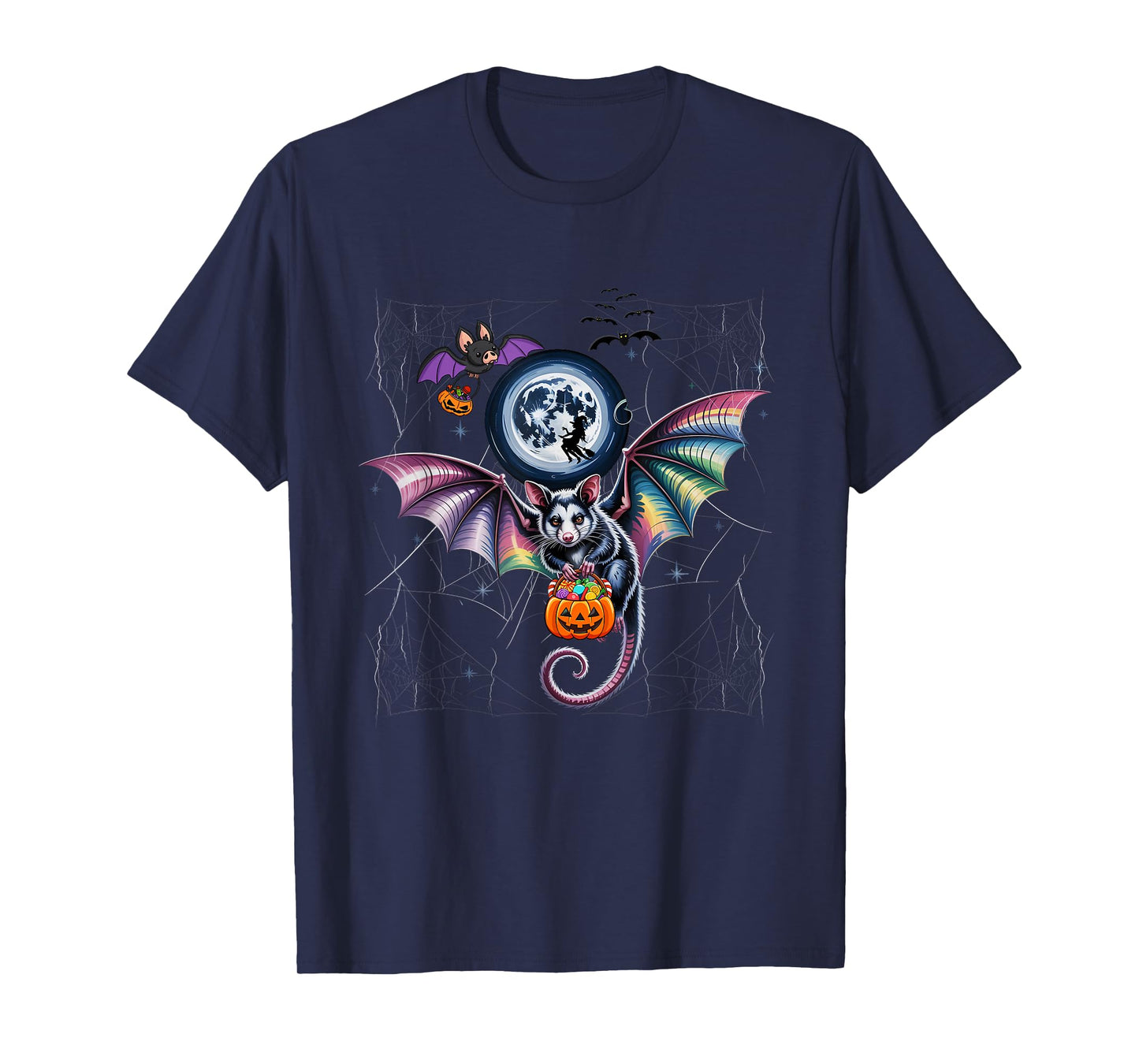 Monster Opossum Bat Witch Riding Stick Possum Halloween T-Shirt